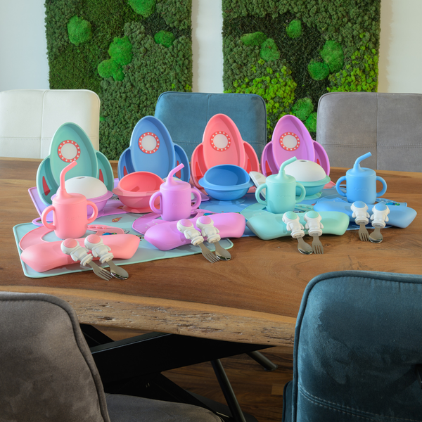 space collectie siliconen baby servies met bord en beker